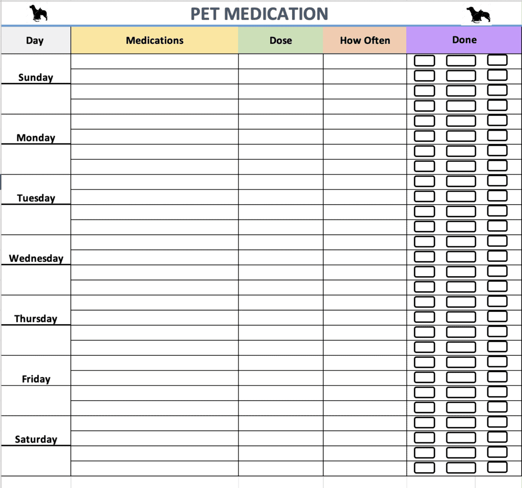 Printable Pet Medication Chart Printable Word Searches